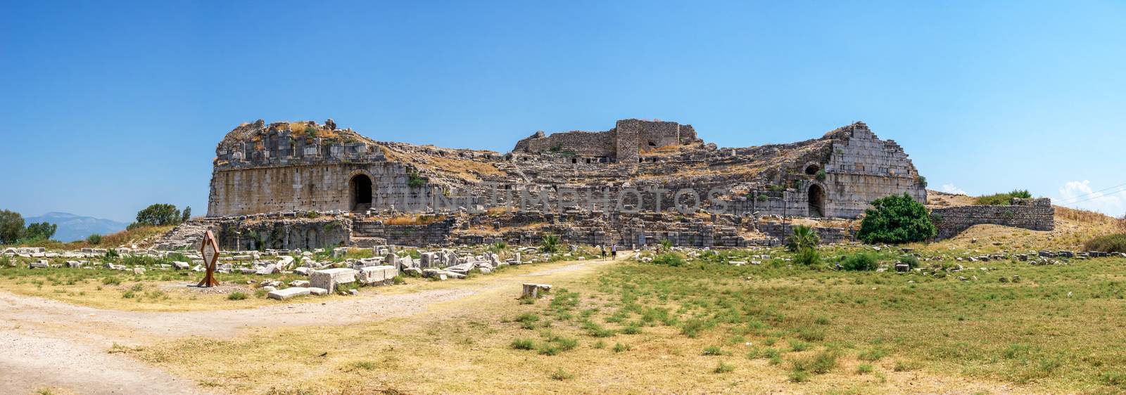 The ruins of an Ancient Theatre in the greek city of Miletus in Turkey on a sunny summer day