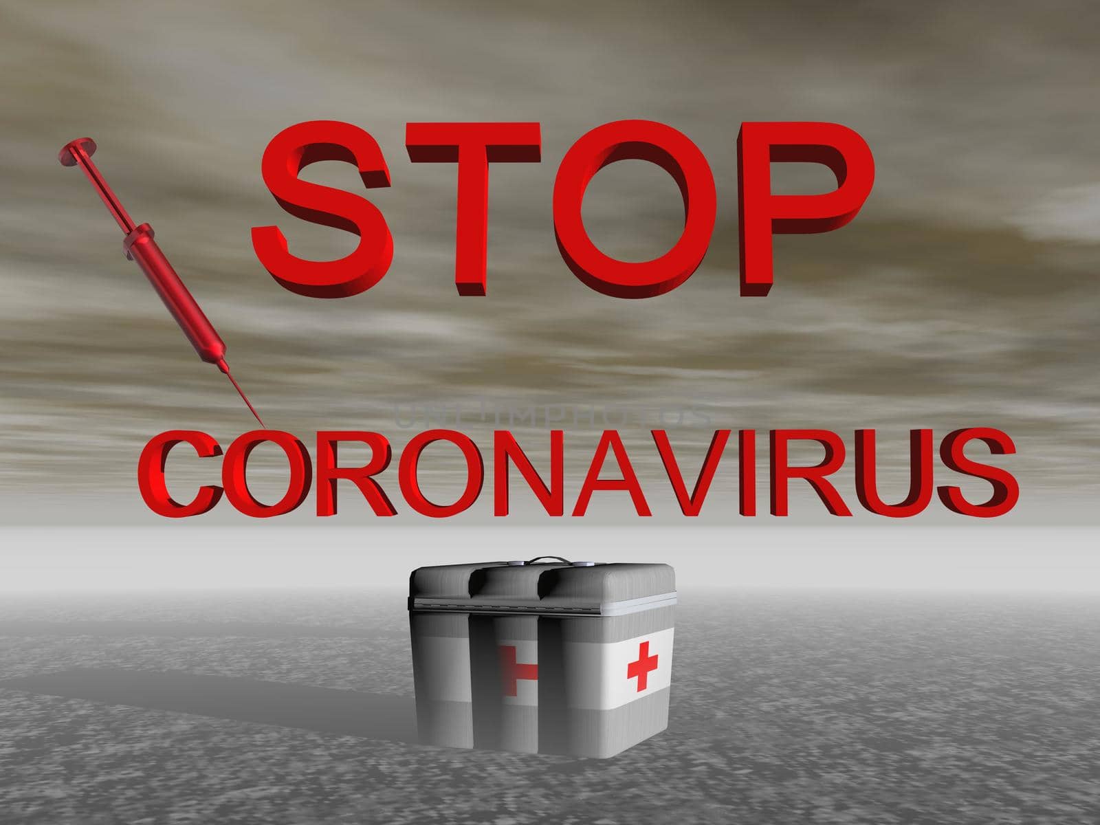 stop coronavirus and sky clouds - 3d rendering