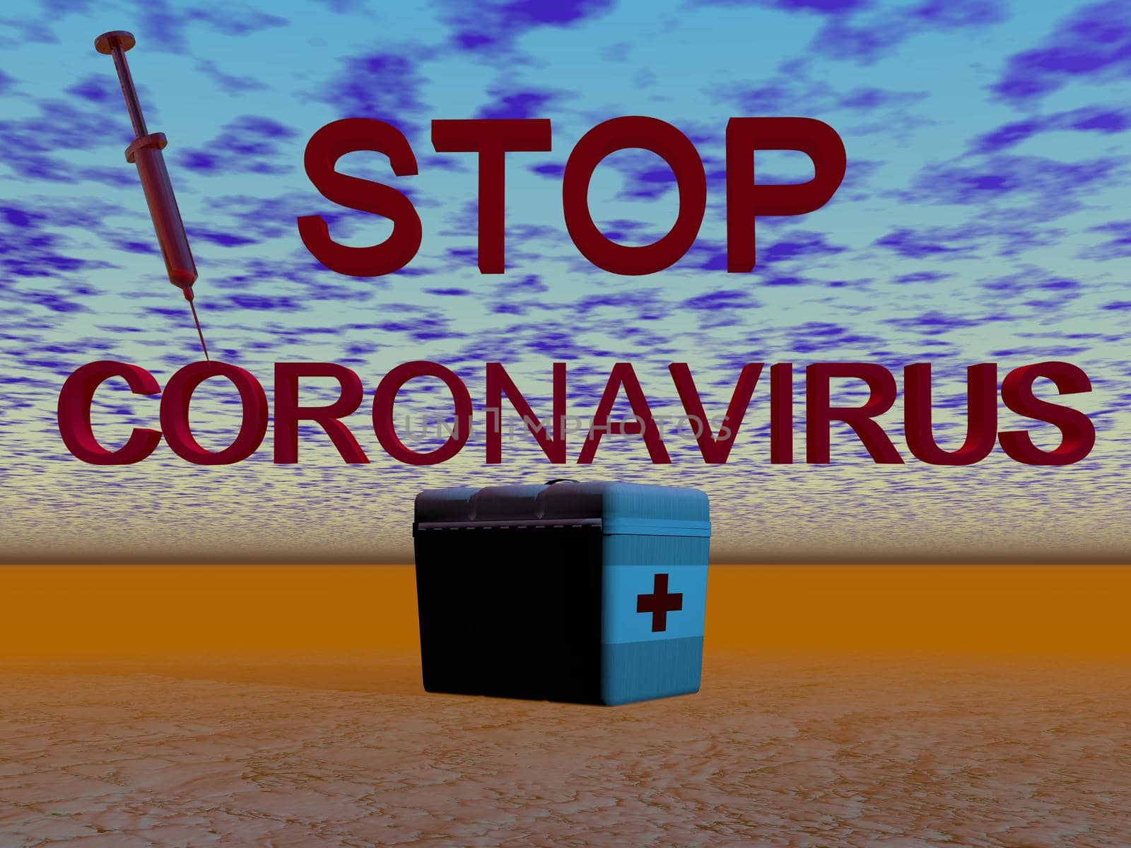 stop coronavirus and sky clouds - 3d rendering