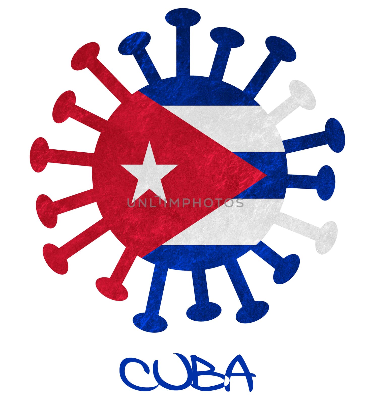 The Cuban national flag with corona virus or bacteria by michaklootwijk