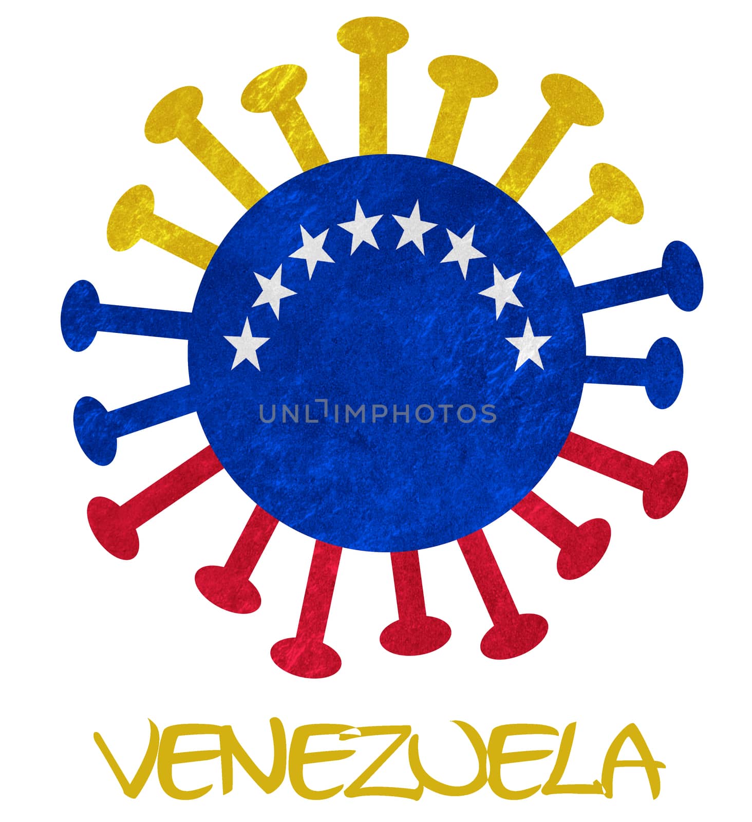 The Venezuelan national flag with corona virus or bacteria by michaklootwijk