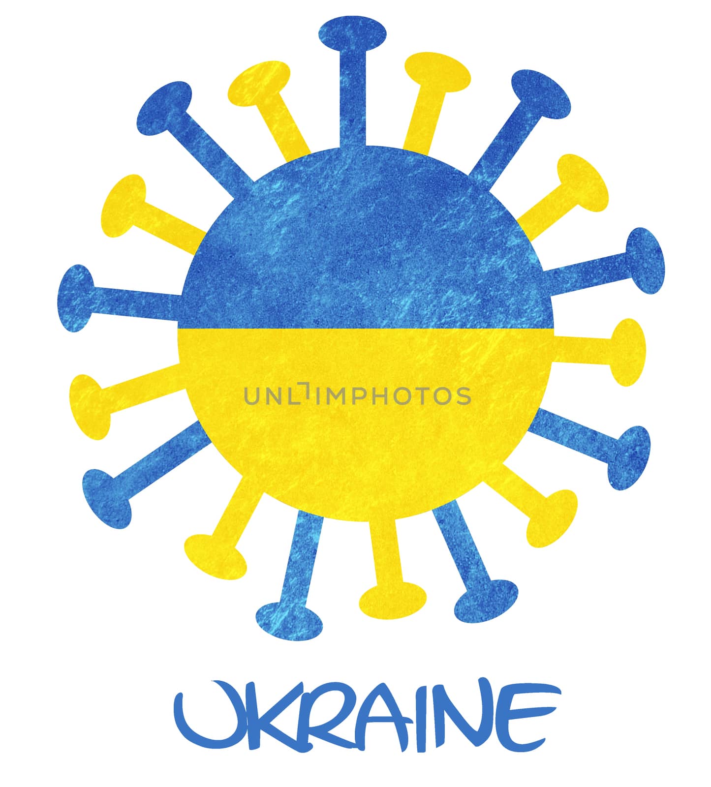 The national flag of Ukraine with corona virus or bacteria - Isolated on white