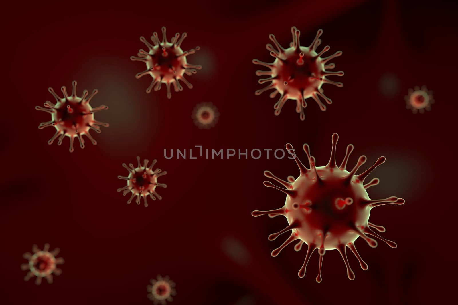 Medical 3d illustration infected with Coronavirus COVID-19, a respiratory cell virus influenza virus in China.