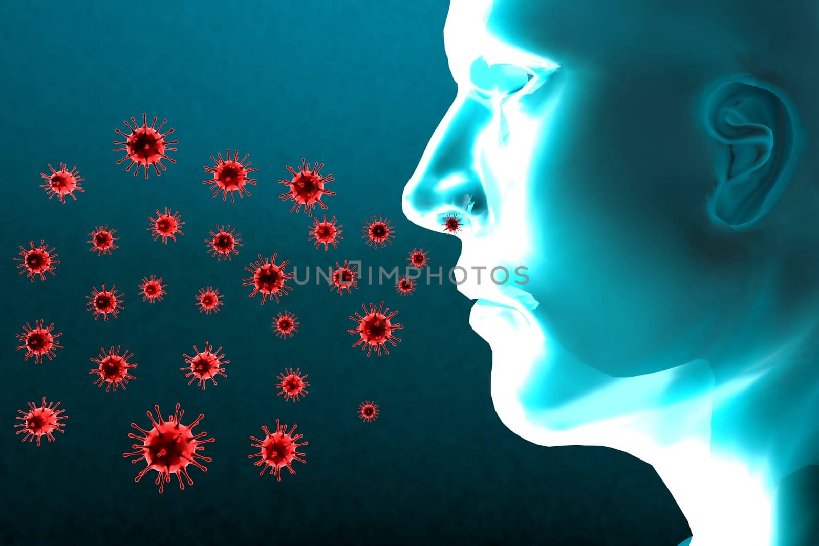 Medical 3d illustration infected with Coronavirus COVID-19, a respiratory cell virus influenza virus in China.