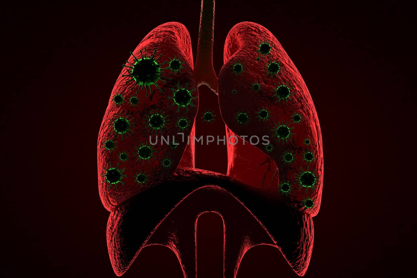 Medical 3d illustration infected with Coronavirus COVID-19, a respiratory cell virus influenza virus in China.