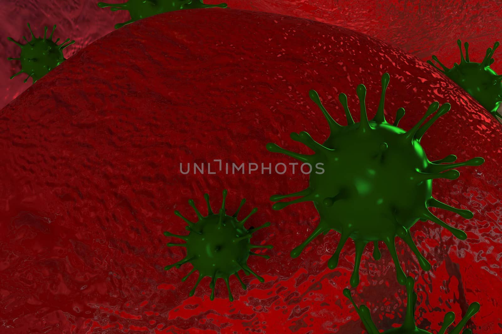 Medical 3d illustration infected with Coronavirus COVID-19, a respiratory cell virus influenza virus in China.