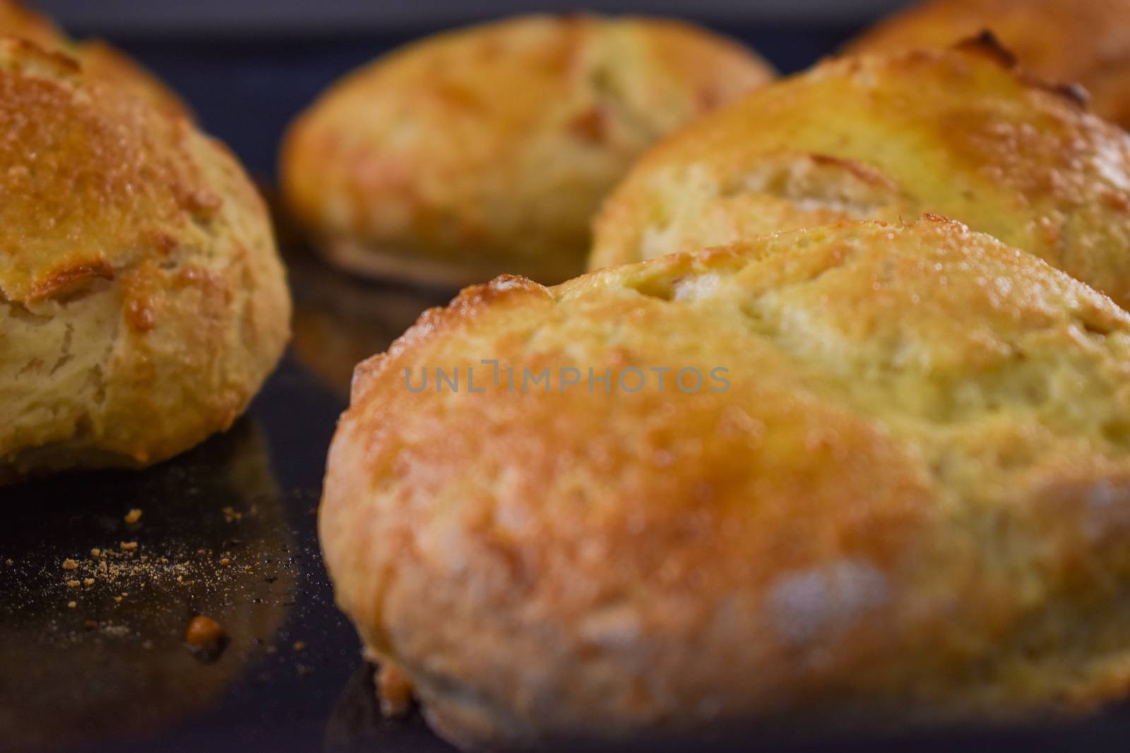 A close up of home made baked scones