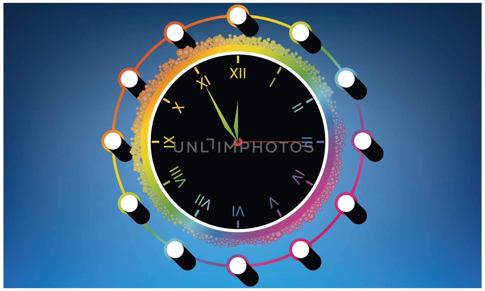 wall clock is on abstract blue background