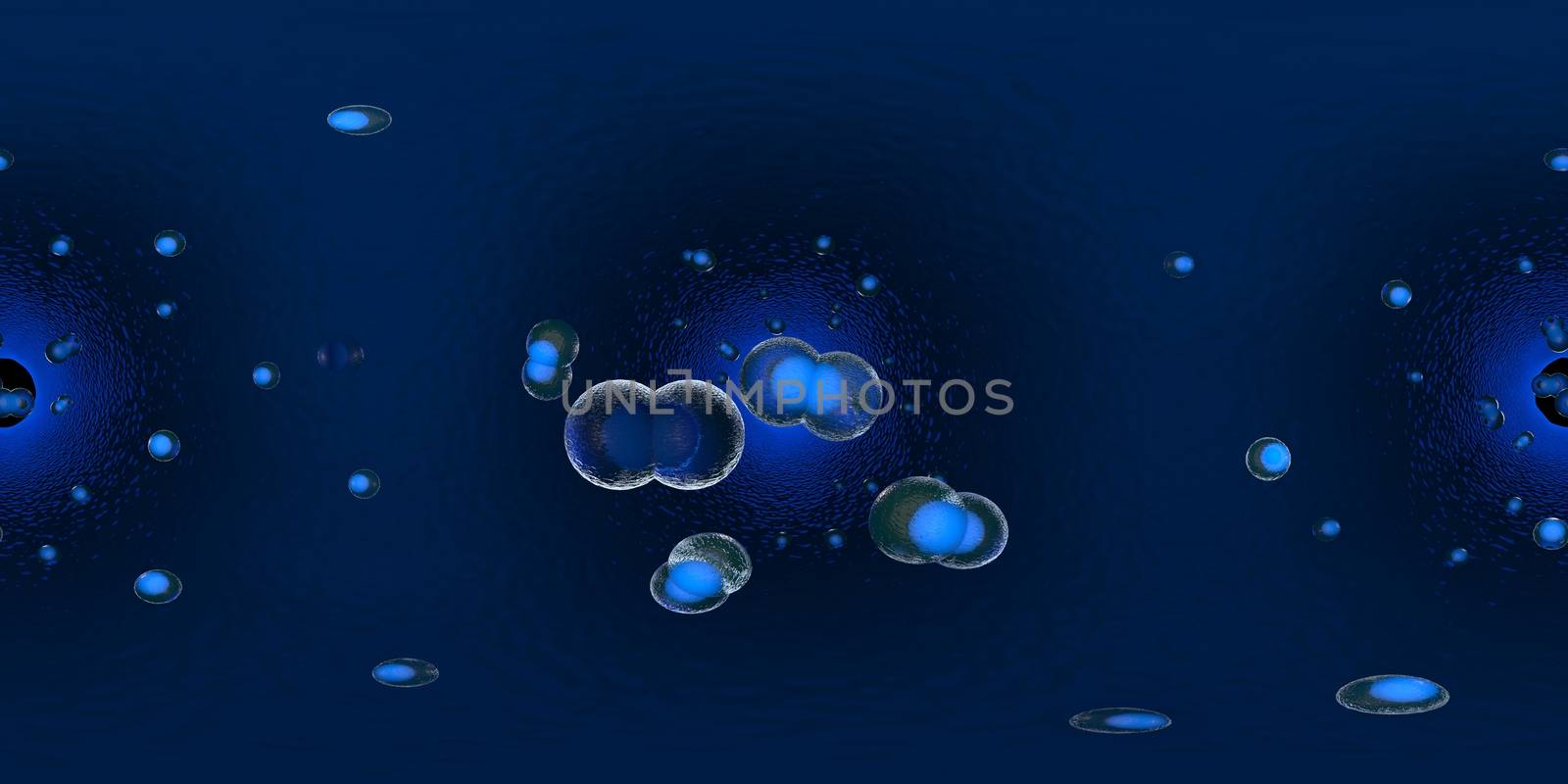 Equirectangular panoramic 360 VR image,  The medical panoramic background, 3d rendering of Cell biology deals with the smallest unit of life.