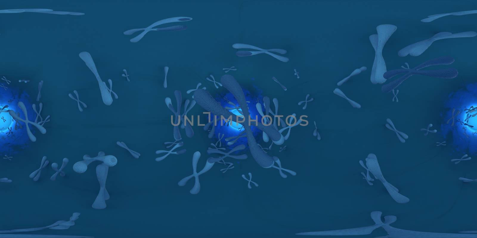 3d illustration of Chromosome scientific background. Equirectangular  360 VR image.  The medical panoramic background.
