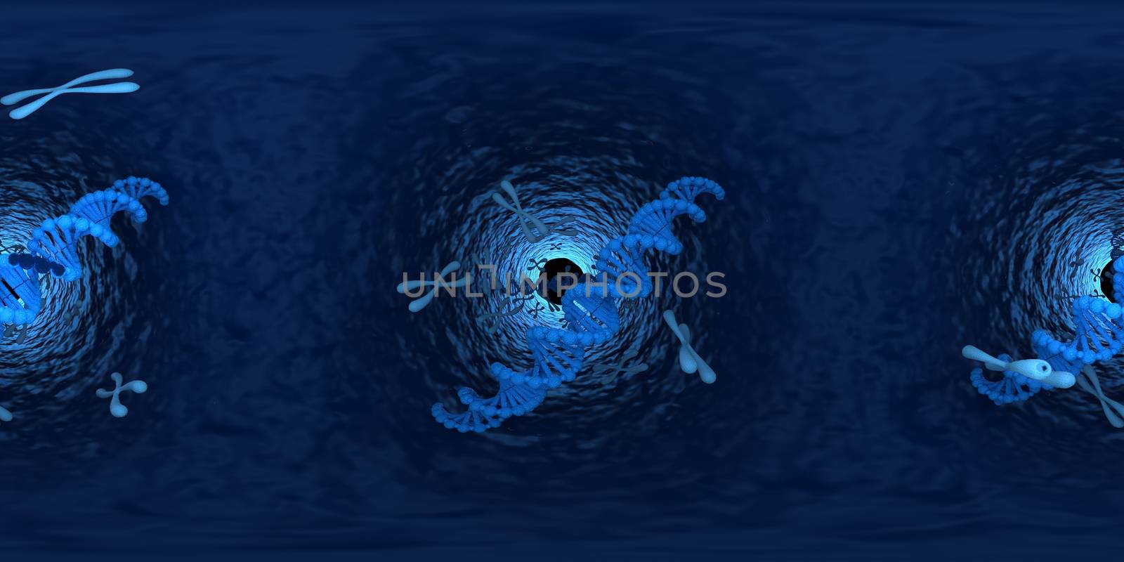 3d illustration of DNA deoxyribonucleic acid structure. Equirectangular  360 VR image.  The medical panoramic background.