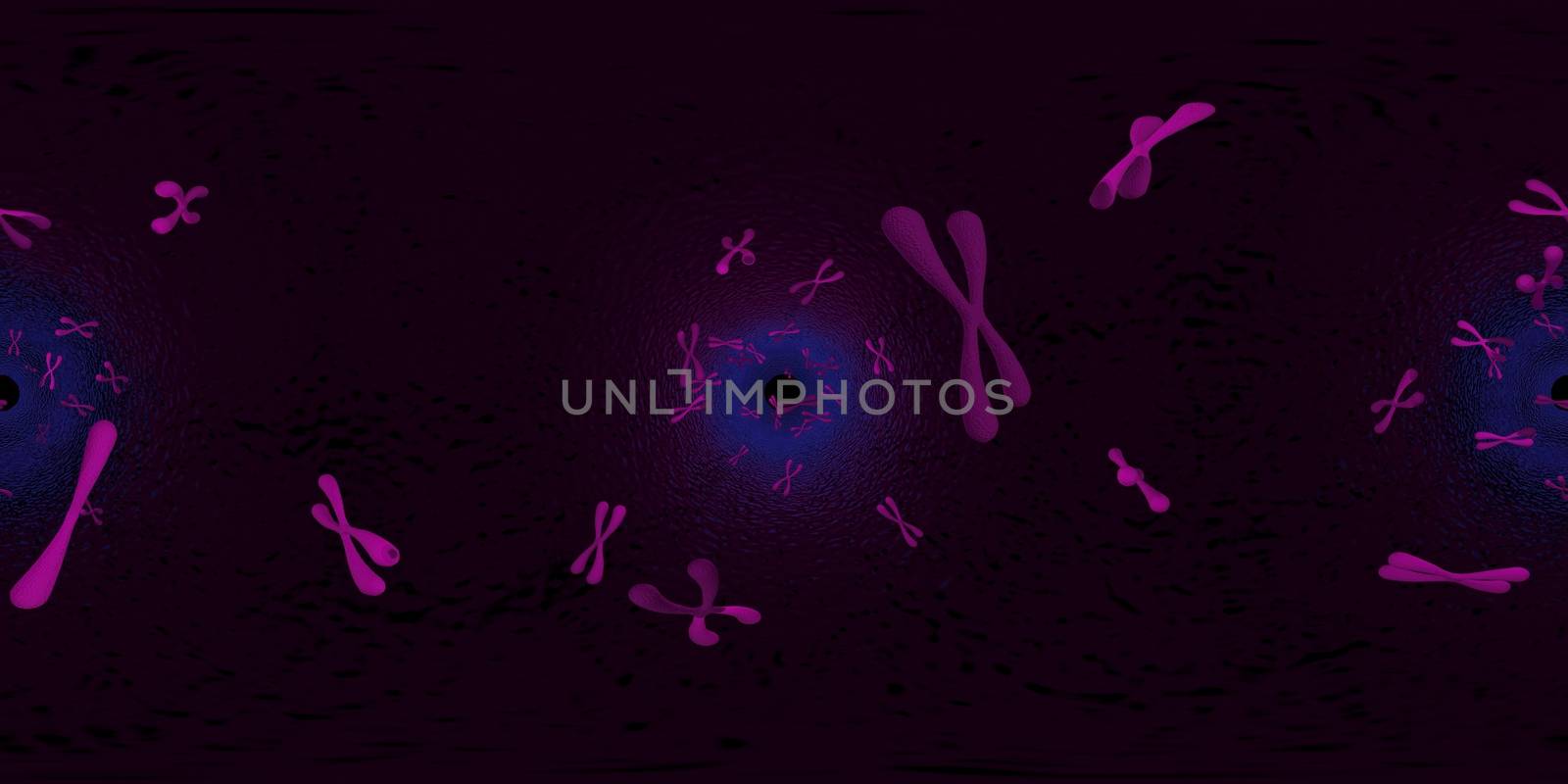 3d illustration of Chromosome scientific background. Equirectangular  360 VR image.  The medical panoramic background.