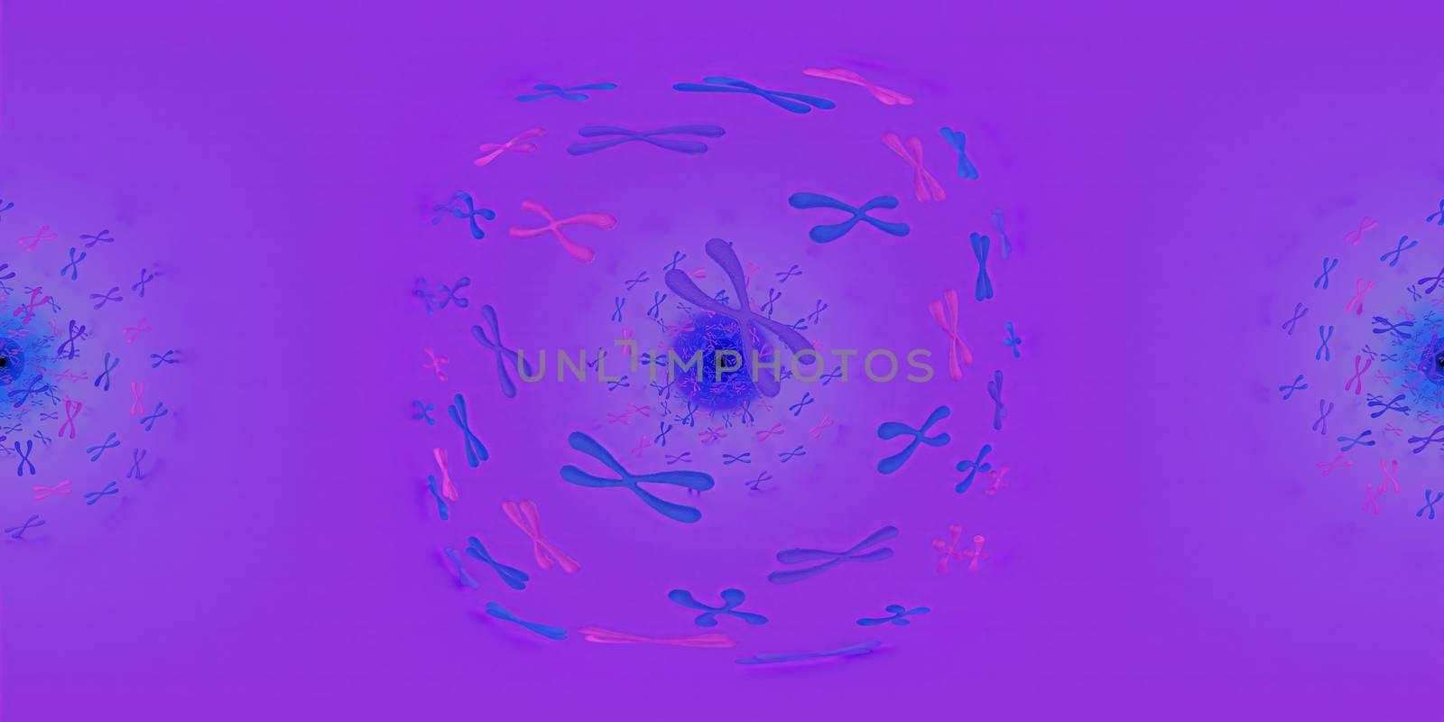 3d illustration of Chromosome scientific background. Equirectangular  360 VR image.  The medical panoramic background.