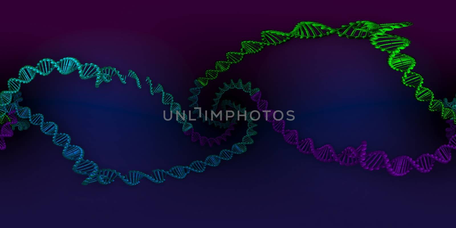 3d illustration of DNA deoxyribonucleic acid structure. Equirectangular  360 VR image.  The medical panoramic background.