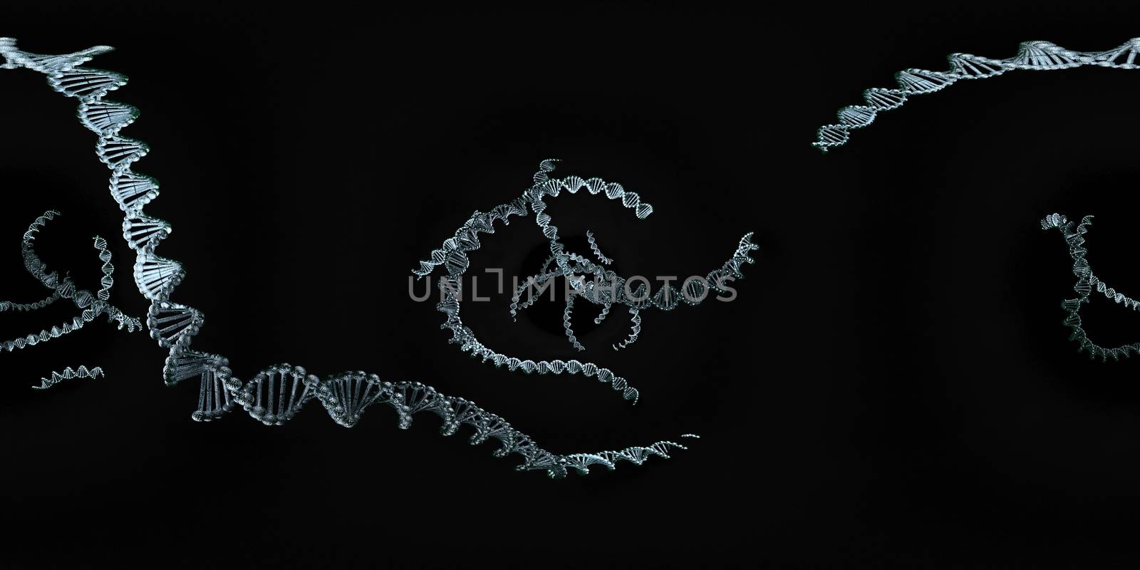3d illustration of DNA deoxyribonucleic acid structure. Equirectangular  360 VR image.  The medical panoramic background.