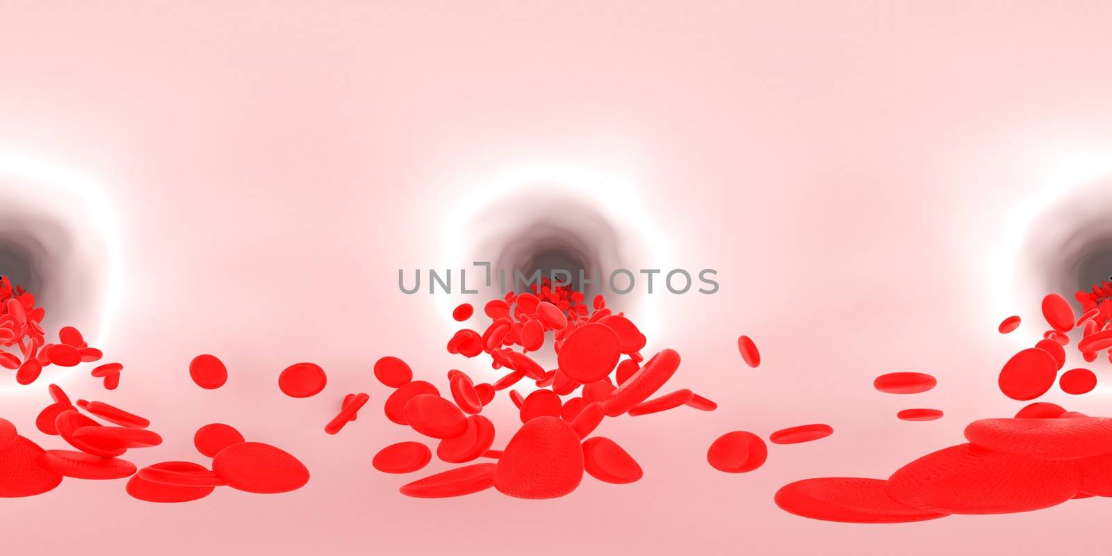 3d rendering of erythrocyte or red blood corpuscle.  Equirectangular  360 VR image.  The medical panoramic background.