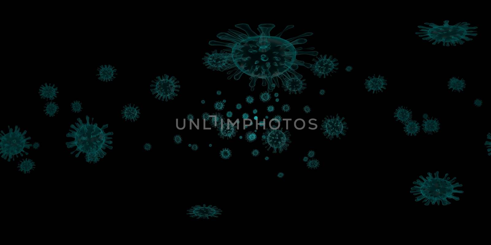 3d rendering Microscope virus- bacteria close up.  Equirectangular  360 VR image.  The medical panoramic background.