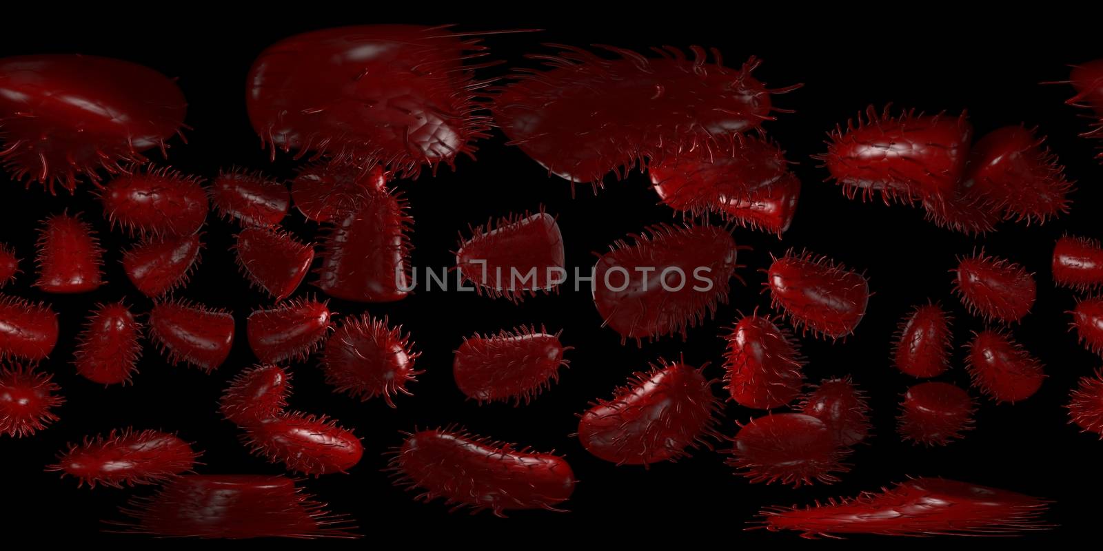 3d rendering Microscope virus- bacteria close up.  Equirectangular  360 VR image.  The medical panoramic background.