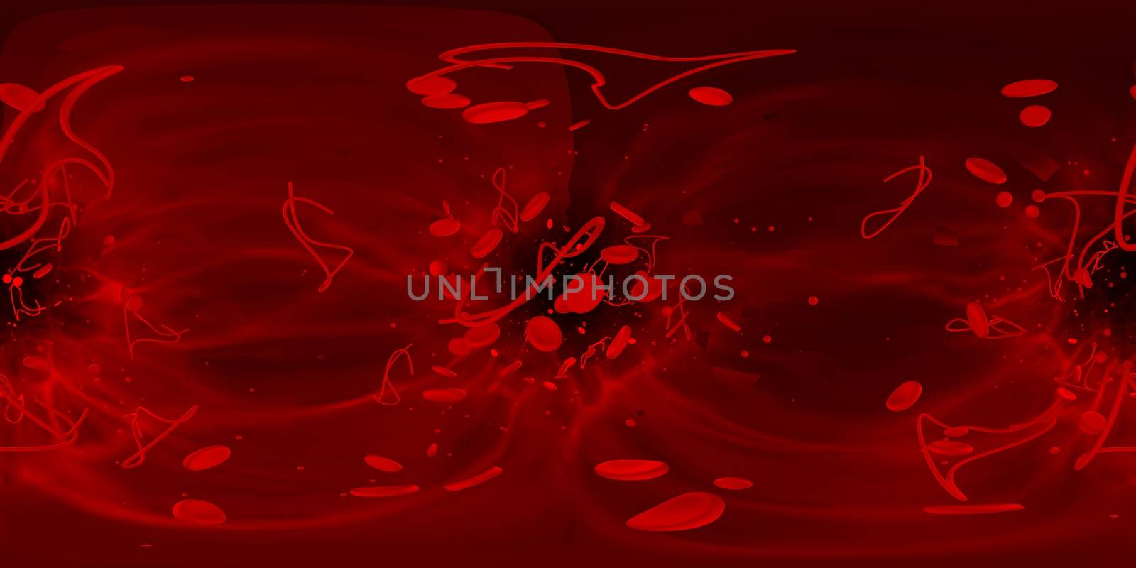 3d rendering Microscope virus- bacteria close up.  Equirectangular  360 VR image.  The medical panoramic background.