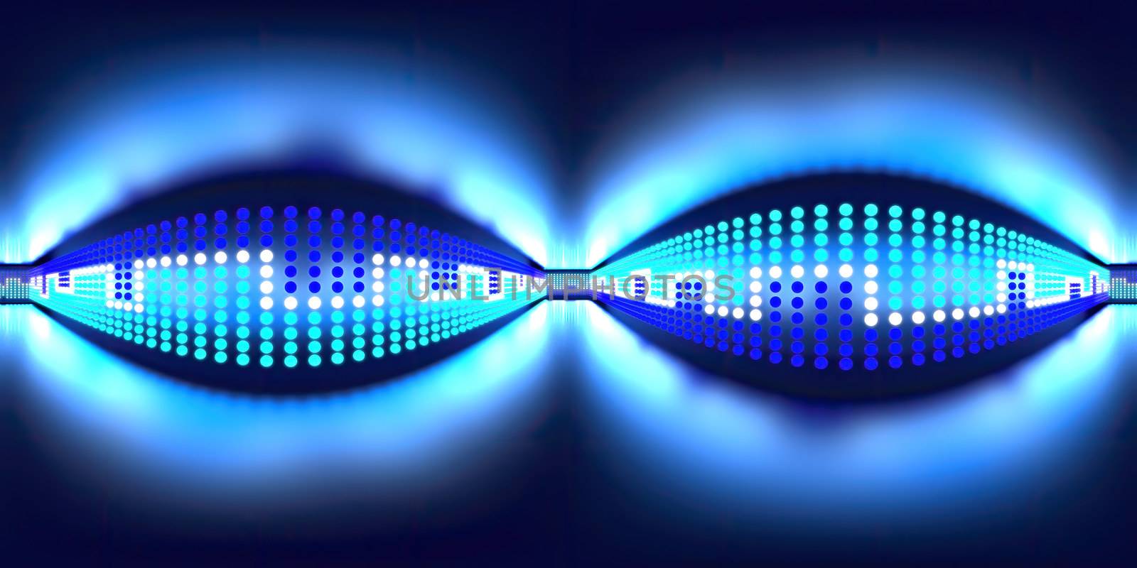 3d illustration, 3d rendering, vr 360 panorama abstract images of the cicle background, the path to light, blue background Alternating white cicle light