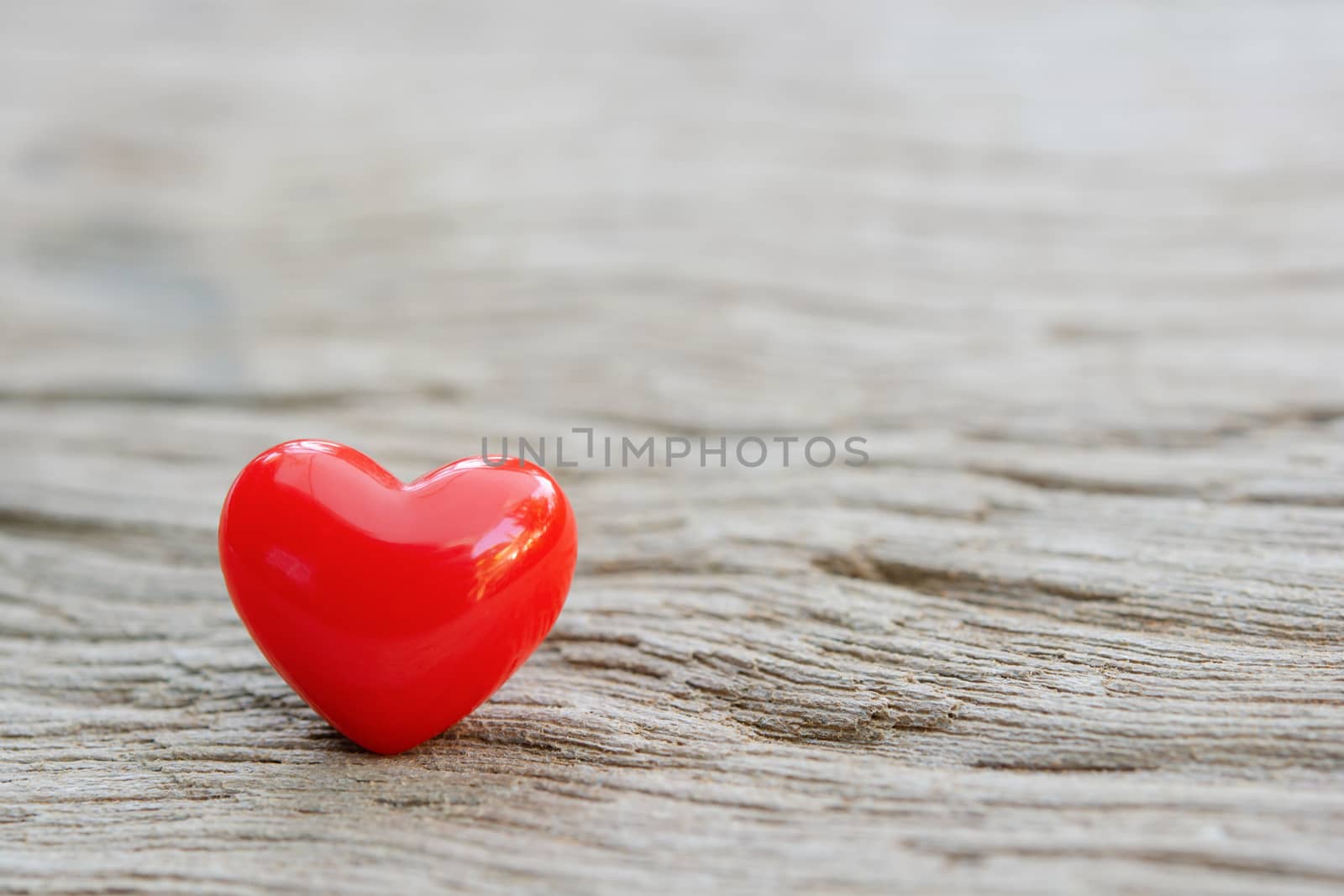 Valentines Day background with red hearts on plank wooden, copy space
