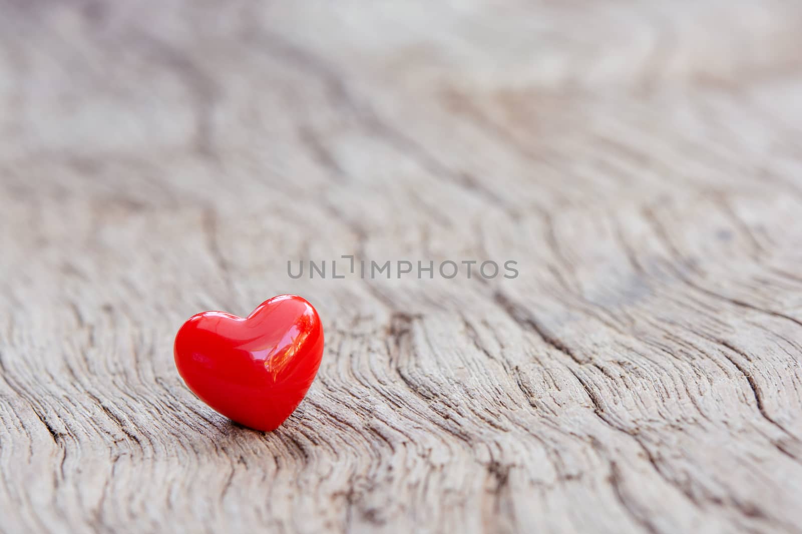 Valentines Day background with red hearts on plank wooden, copy space
