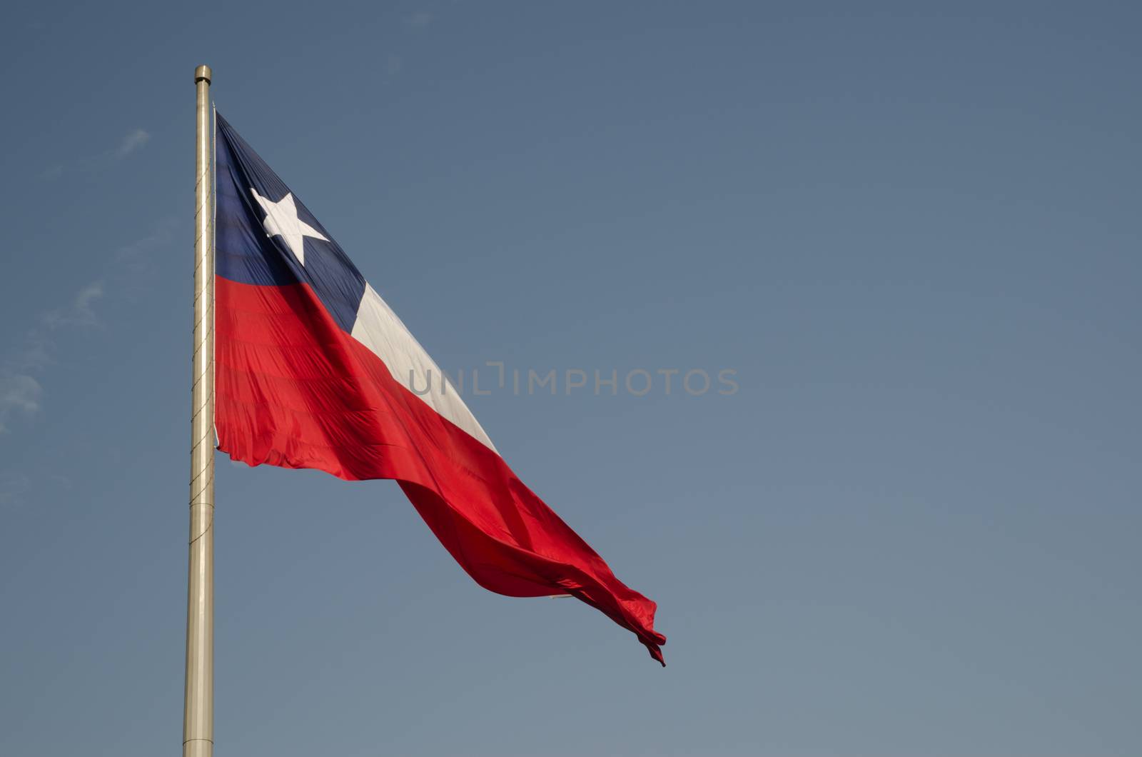 Flag of Chile in the Libertador Bernardo O'Higgins Avenue. Santiago de Chile. Chile.