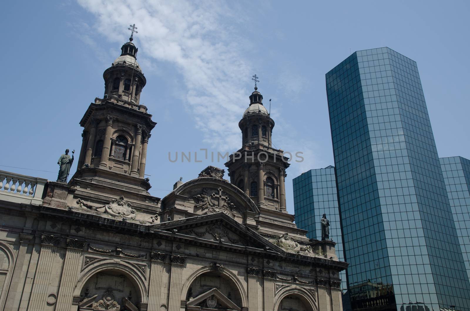 Metropolitan Cathedral and skyscraper in Santiago de Chile. by VictorSuarez