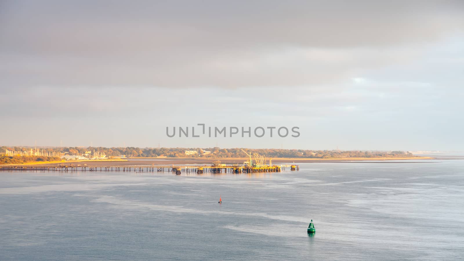 Hamble fuel teminal on Southampton Water in southern England.  The terminal is supplied by a pipeline running under Southampton Water from Fawley oil refinery.