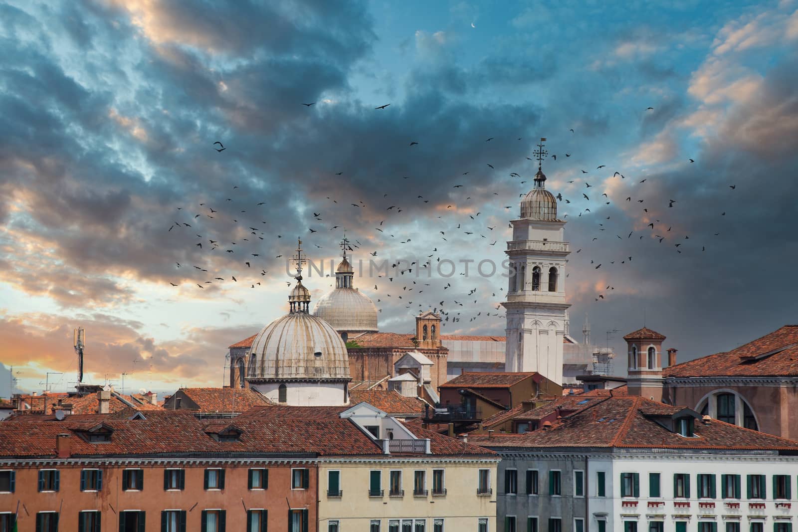 Domes and Towers over buildings in Venice, Italy