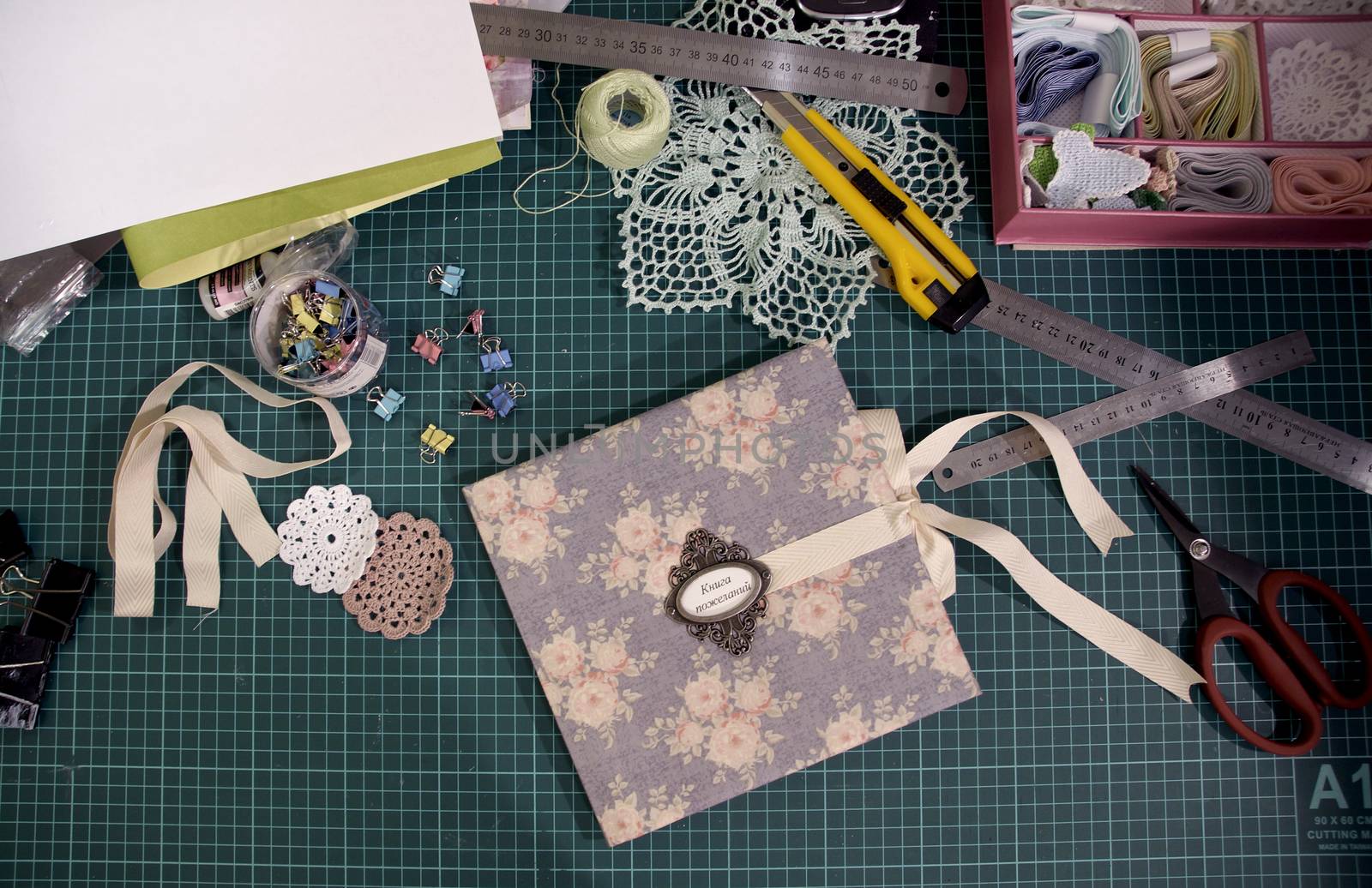 handmade creating of the diary from special scrapbooking paper by amekamura
