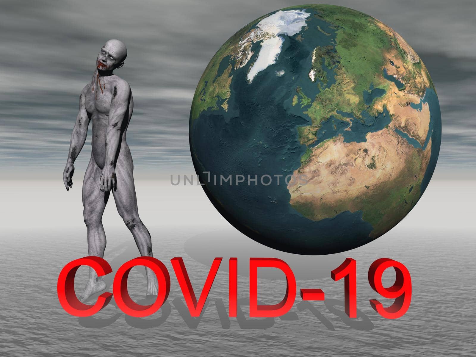 stop coronavirus and sky clouds - 3d rendering