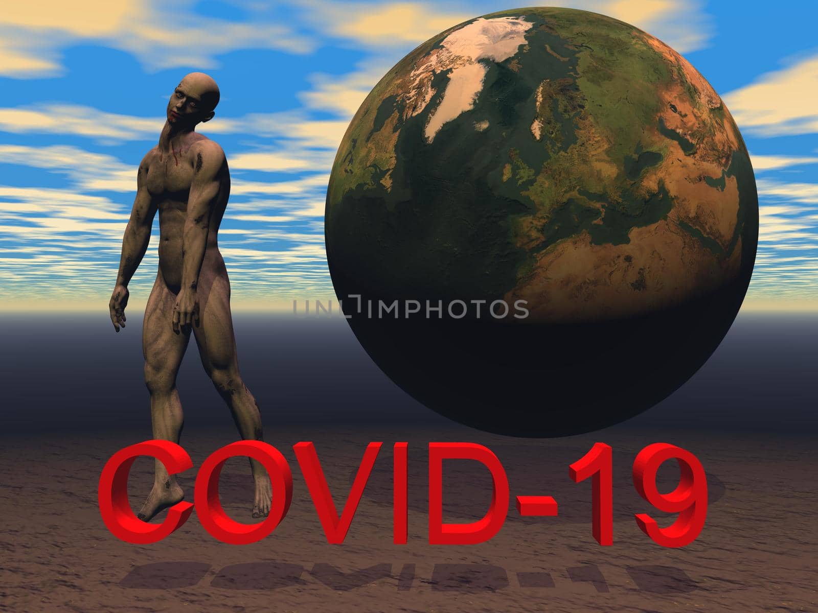 stop coronavirus and sky clouds - 3d rendering