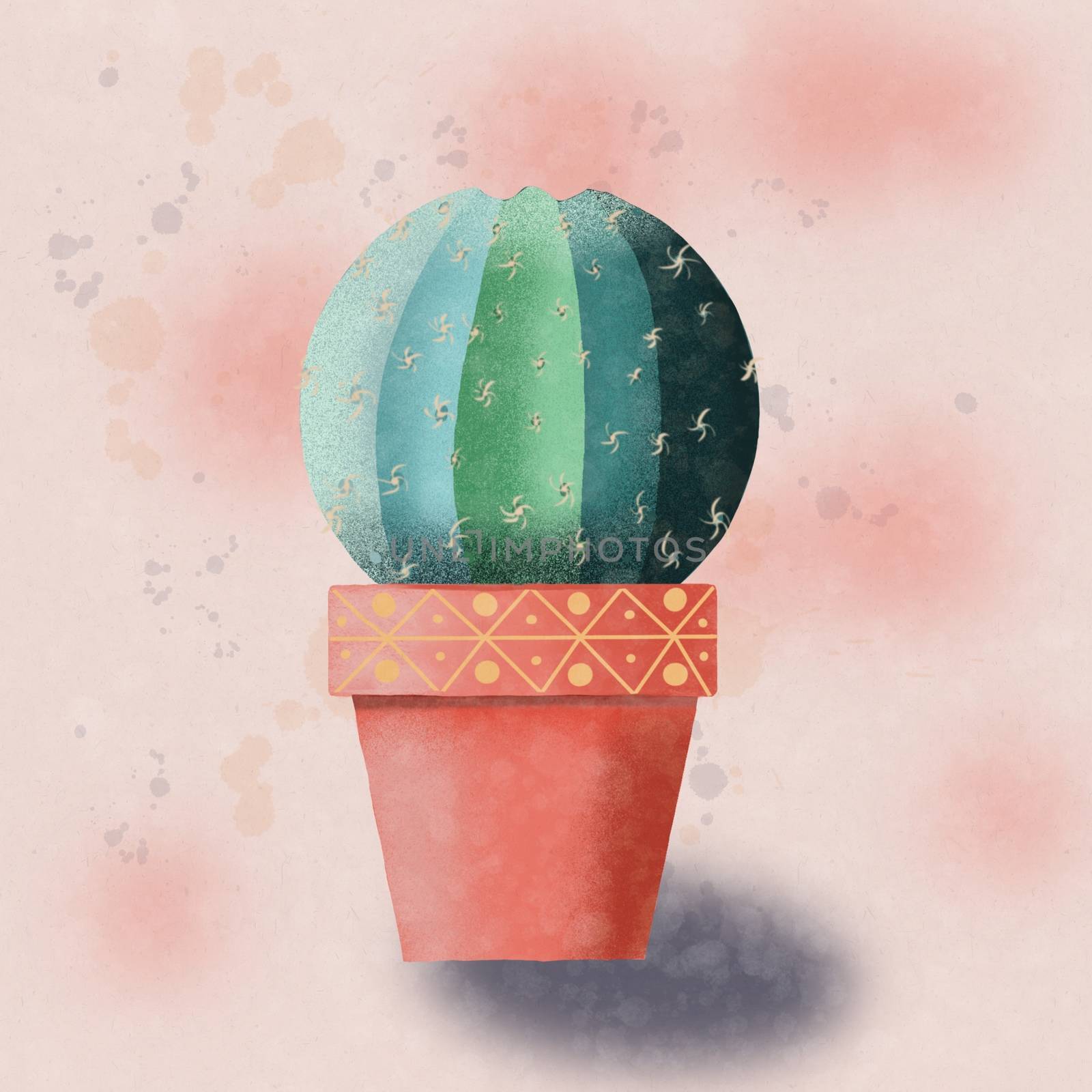 Hand drawn Cactus isolated. Watercolor cacti in decorative flowerpot. Trendi exotic houseplant  illustration.