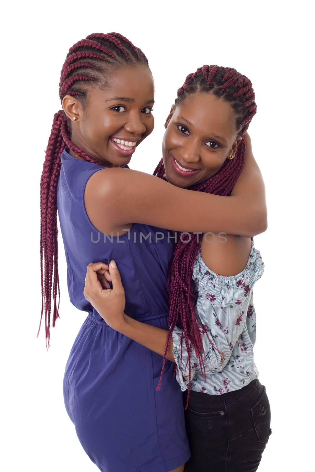 casual happy african girls, isolated on white background