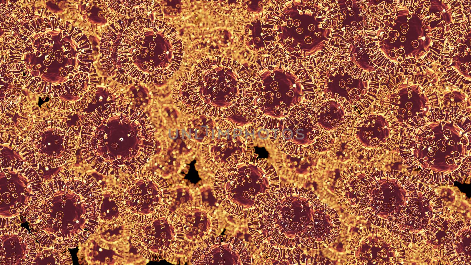 Illustration of corona viruses, covid-19 on black background.  by hadkhanong