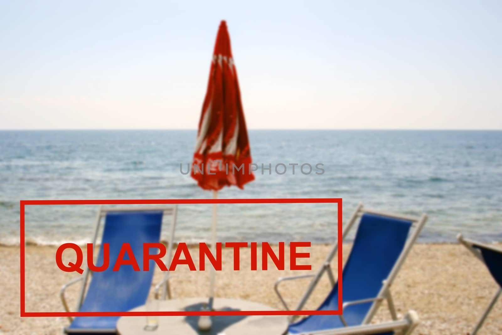 Text Quarantine on the background of the Mediterranean coast in Montenegro . The concept of a high probability of a new coronavirus outbreak in traveling tourists