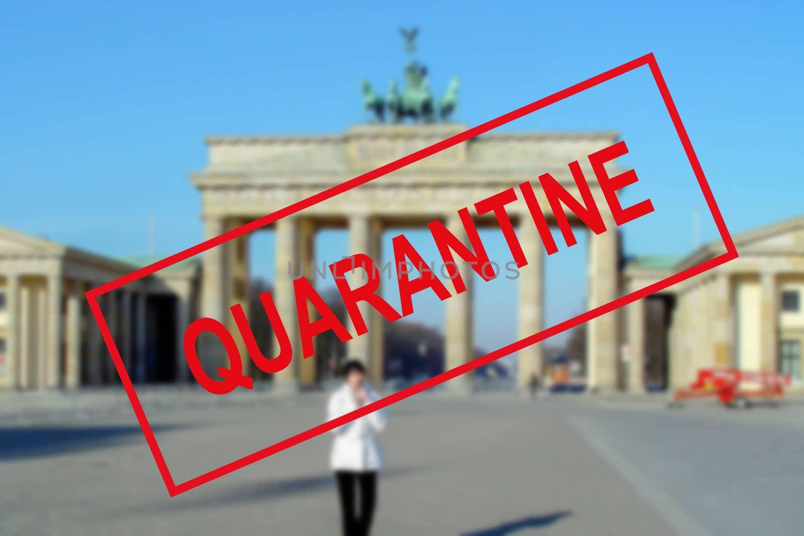 Coronavirus quarantine in Europe. Text against the background of the historical architecture of Germany in Berlin. by bonilook