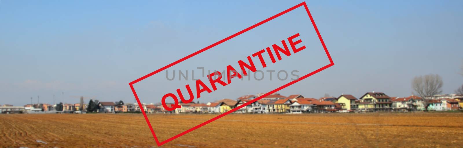 Coronavirus quarantine in Europe. Text on the background of a spring landscape in Italy near Turin. by bonilook