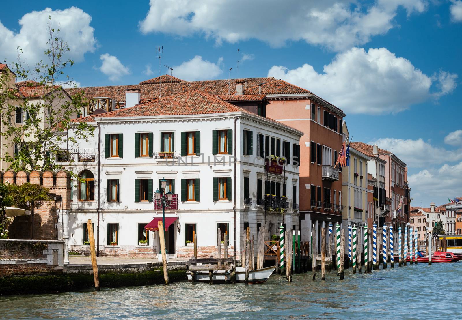 Buildings and boats by the Grand Canal in Venice