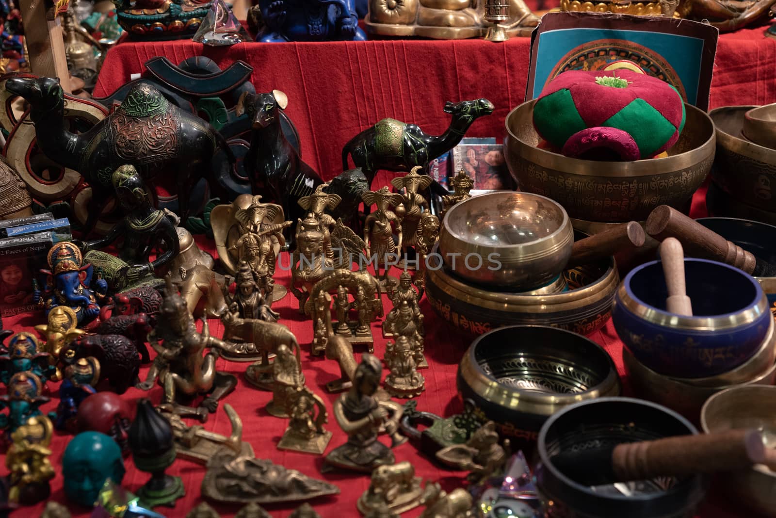 Ornamental objects from all over the world for sale in an ethnic market