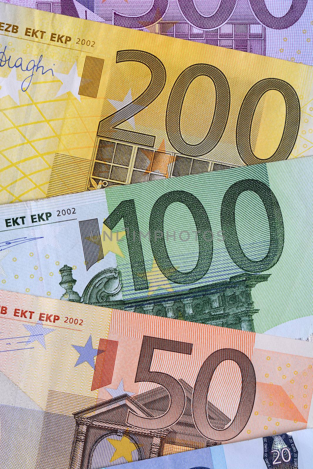 Several euro banknotes. European money concept. Close up