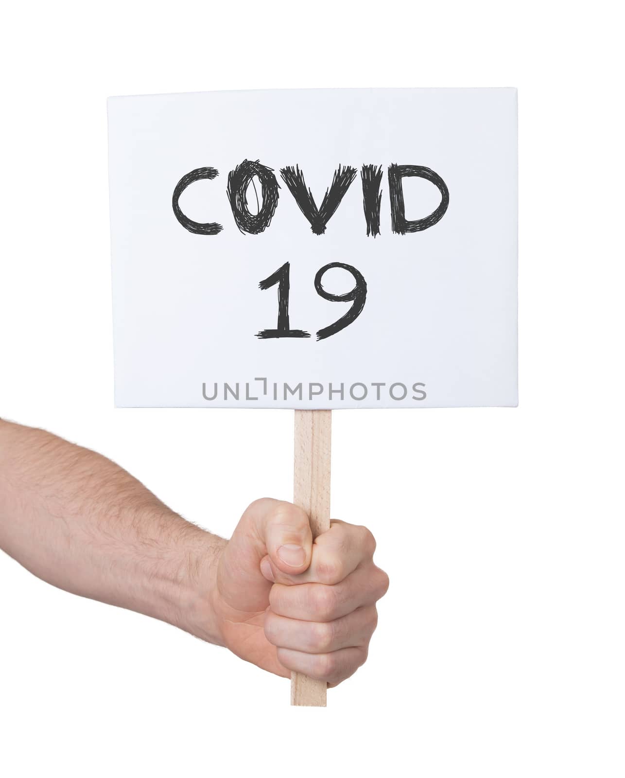 Sign in a hand, isolated on white by michaklootwijk
