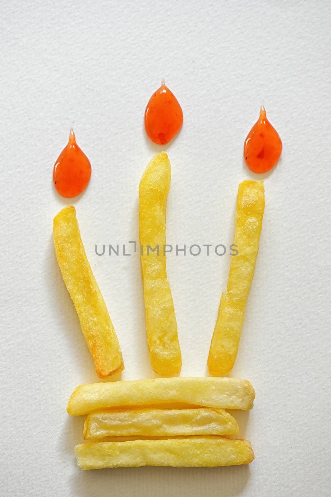 Birthday Cake With Burning French Fries Candle by mady70