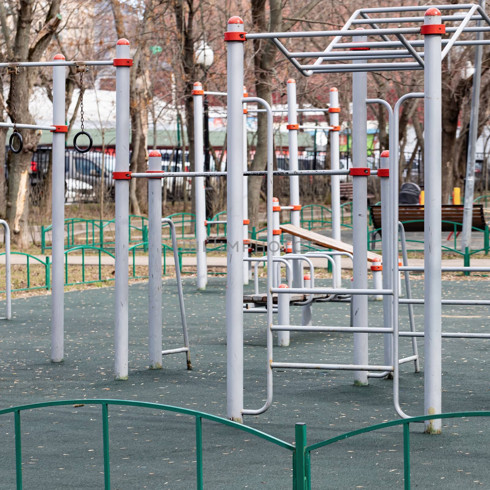 Empty children's playground with no children by bonilook