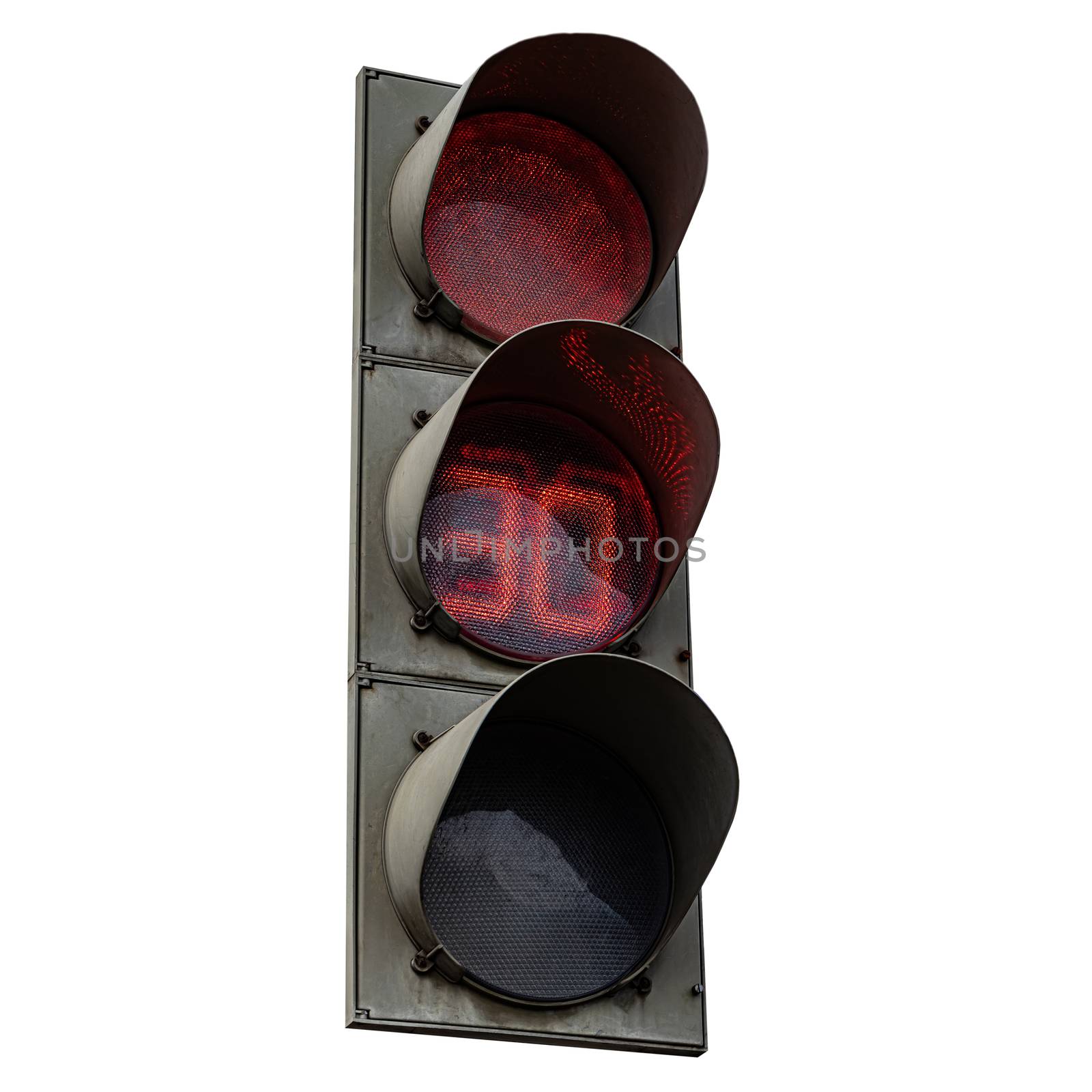 The traffic light shows red, which prohibits traffic for people. by bonilook