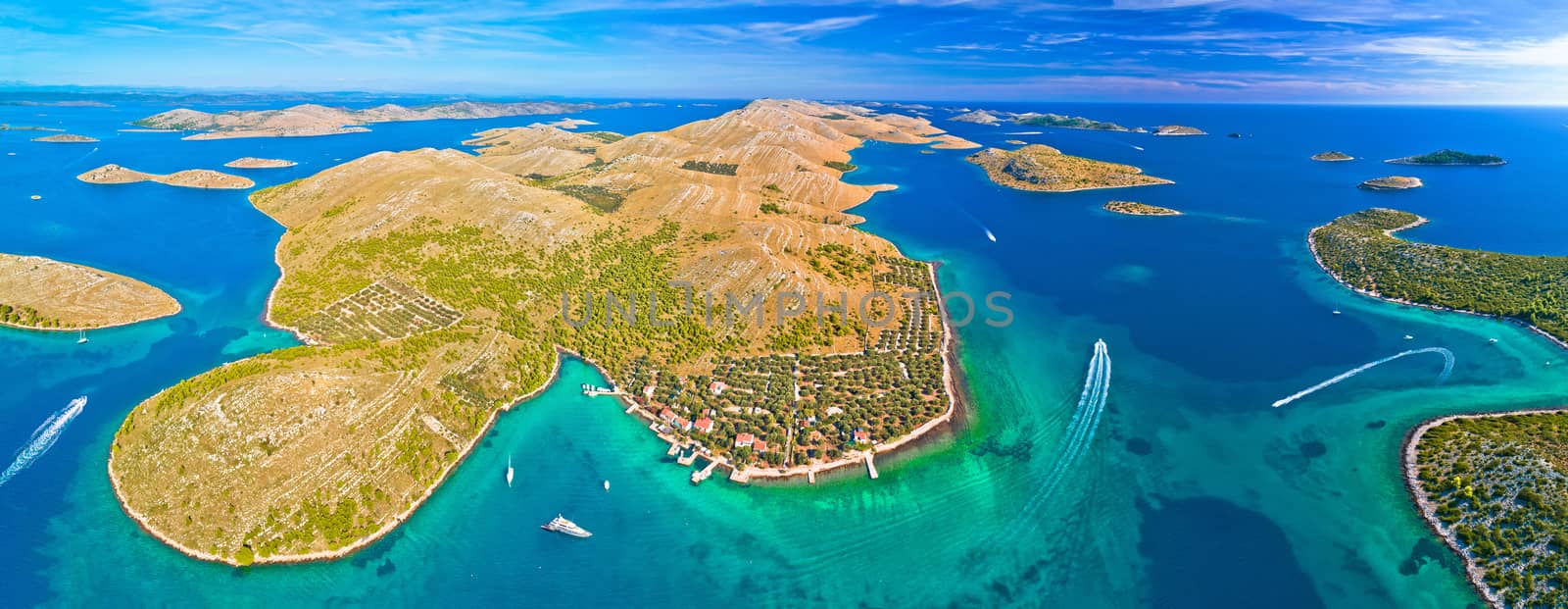 Kornati. Amazing island archipelago landscape of Kornati national park aerial view, Dalmatia region of Croatia
