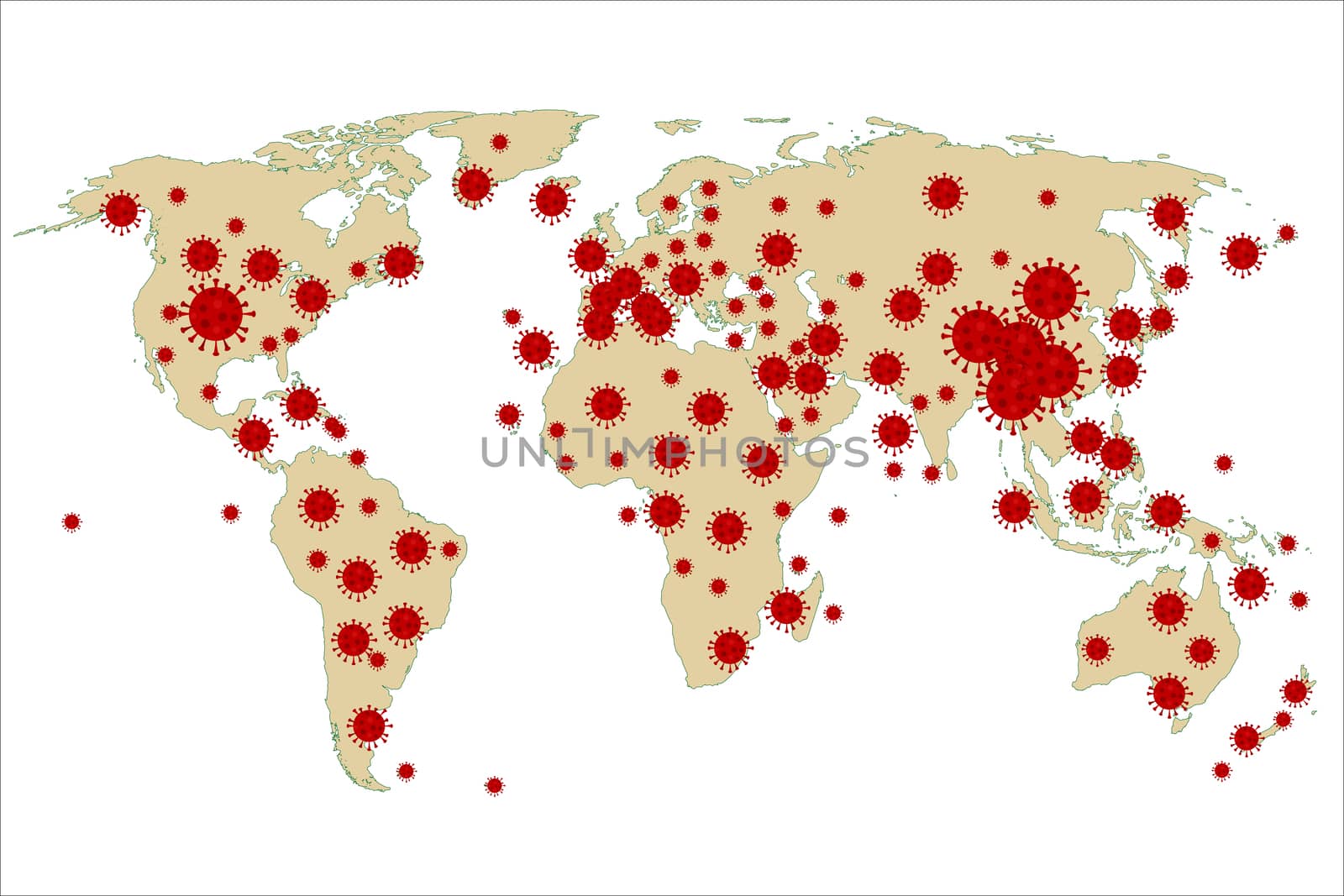 Stylized World map Coronavirus (Covid-19) confirmed cases by hibrida13
