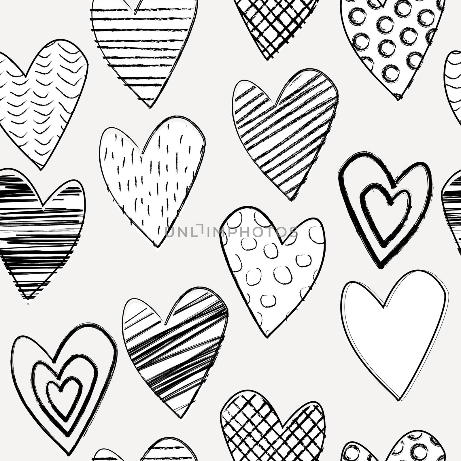 Seamless pattern with doodle hearts