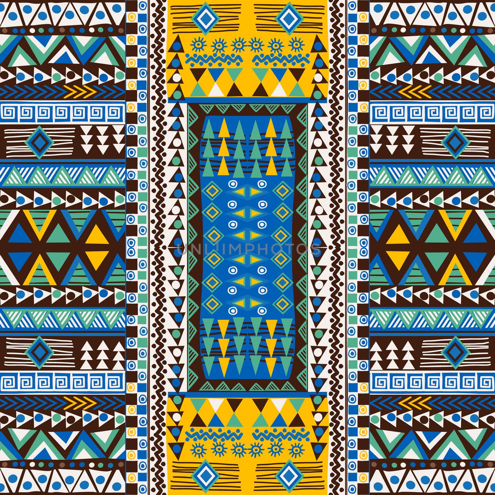 Doodle african pattern with geometric motifs